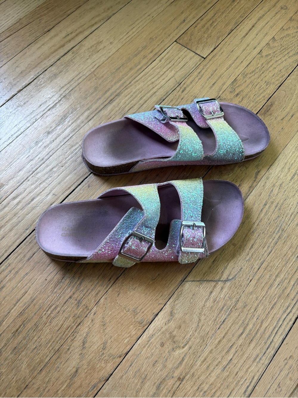 Harper Canyon Glitter Double-Buckle Slide Sandals - Pink Green Multicolor